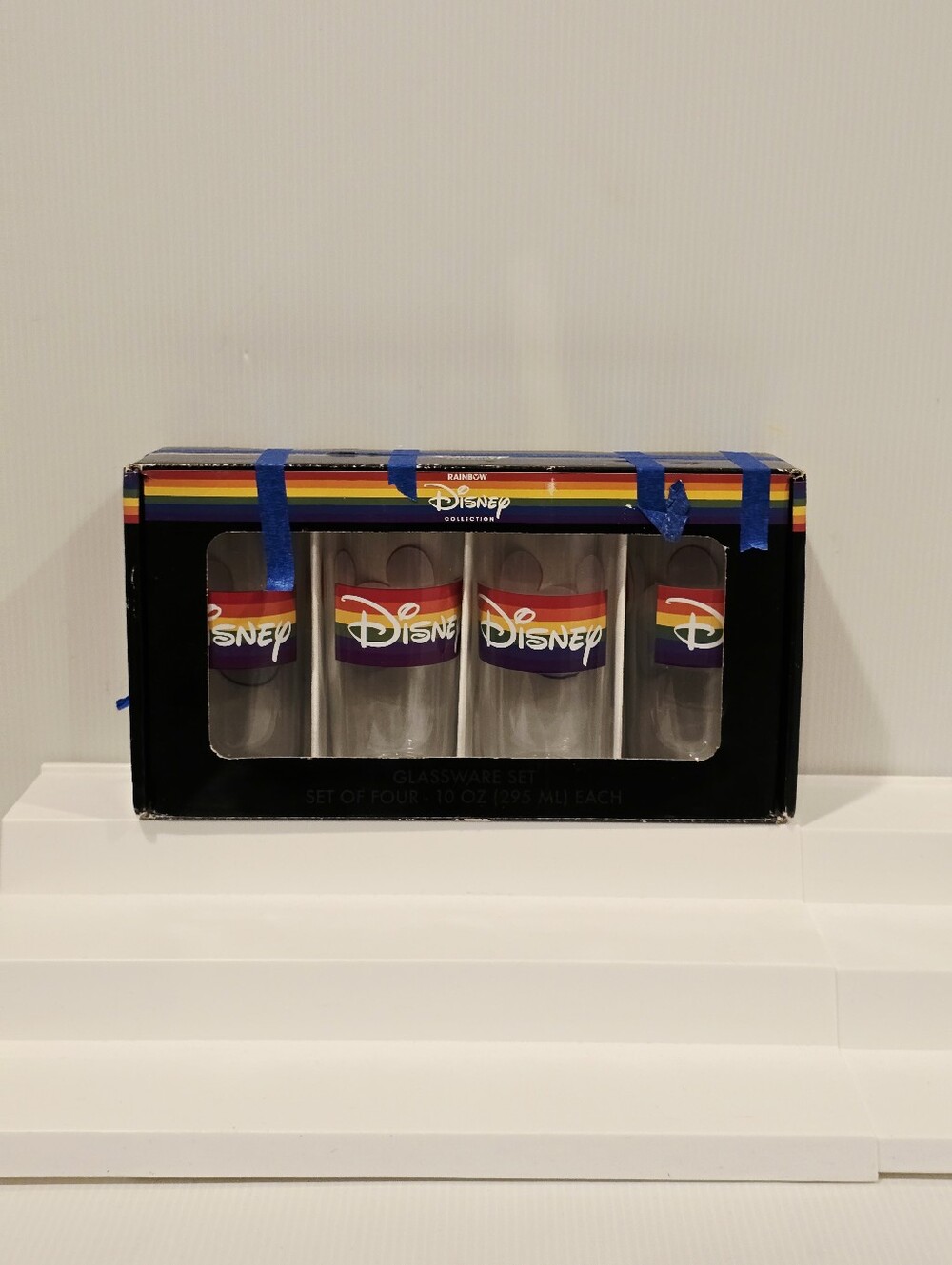 Disney Rainbow Collection Mickey Glassware Set of 4 Ten Oz Glasses Pride